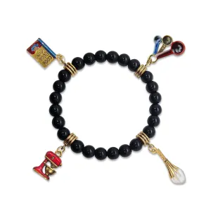 Baker Genuine Onyx Charm Bracelet | Handmade in USA | 4 Hand-Painted Charms