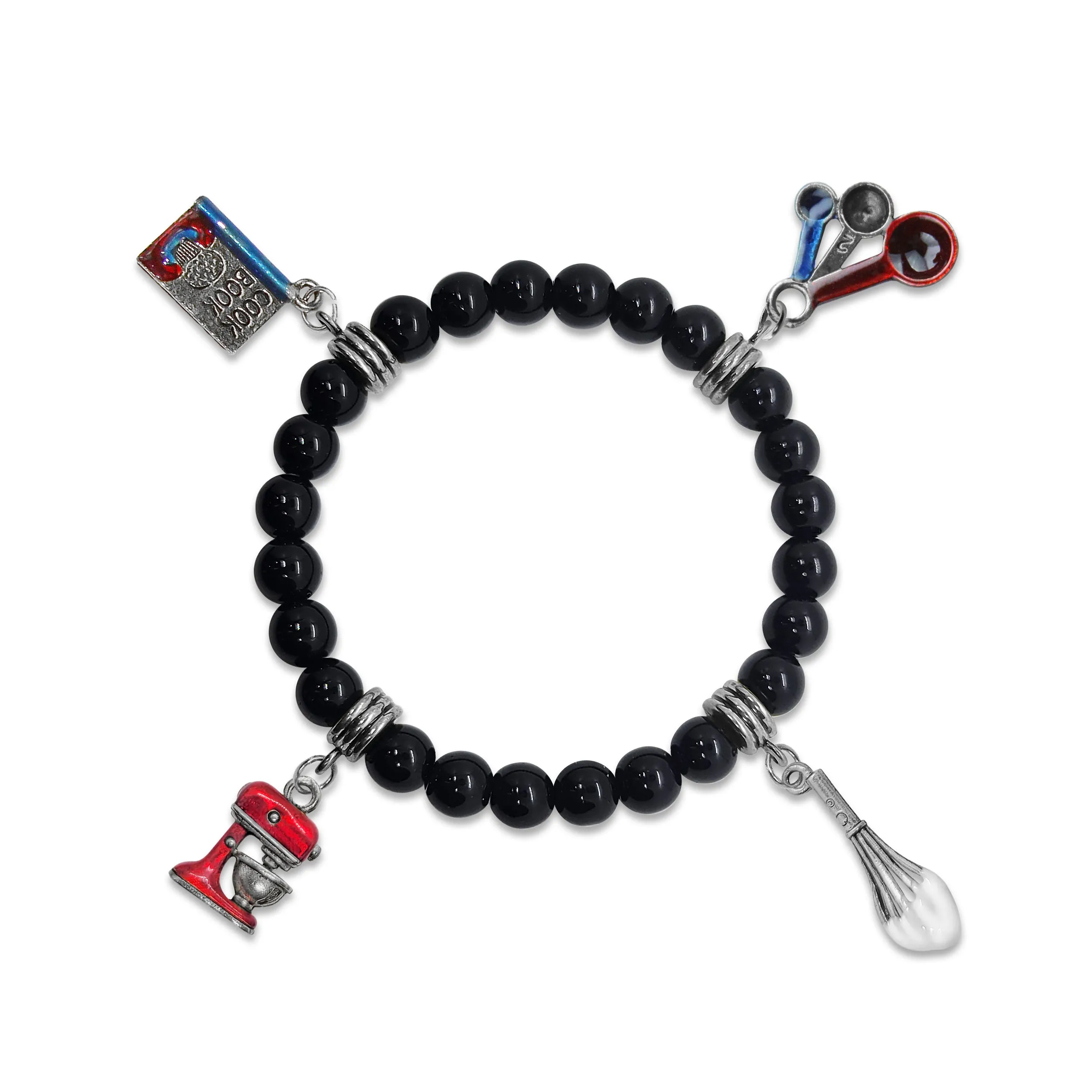 Baker Genuine Onyx Charm Bracelet | Handmade in USA | 4 Hand-Painted Charms