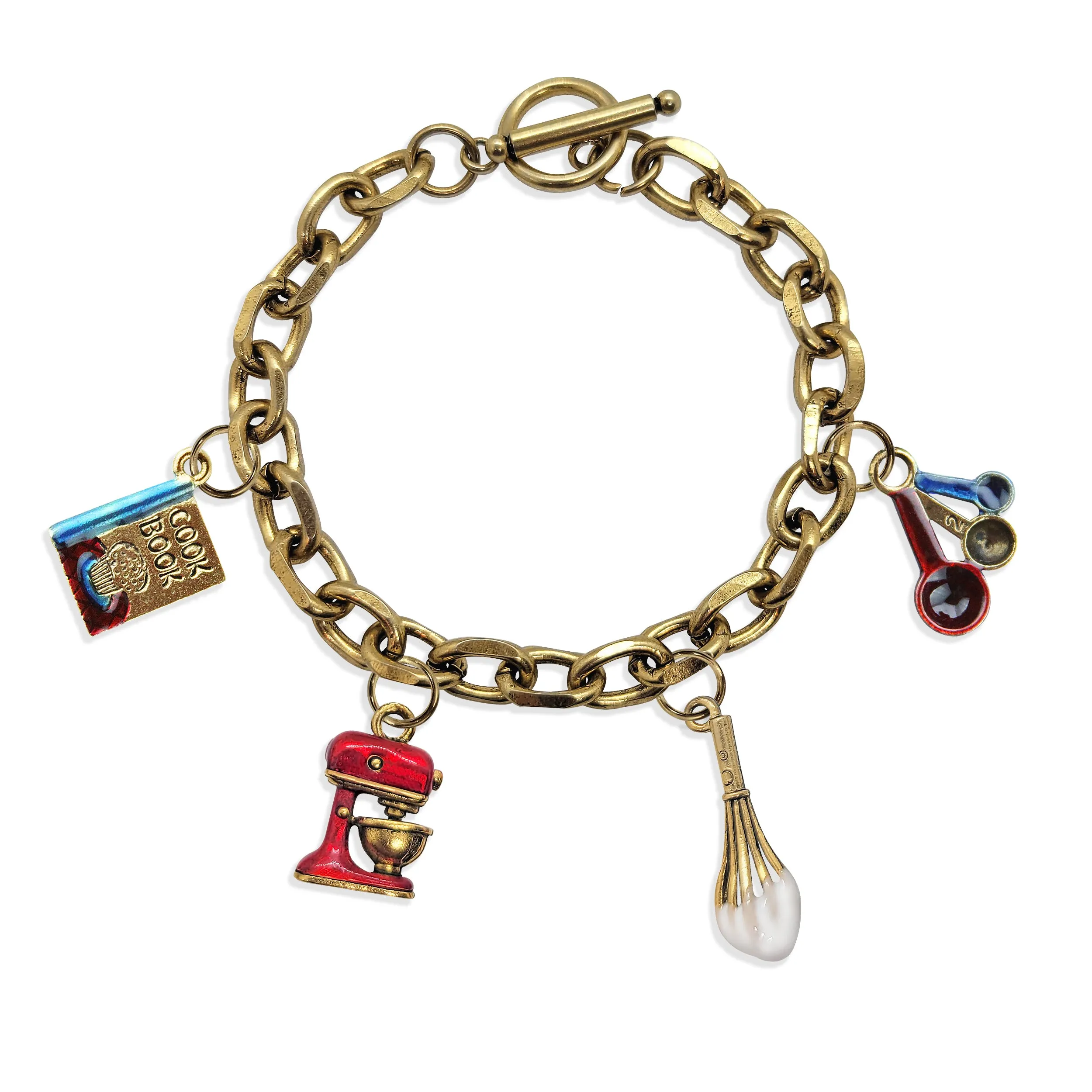 Baking Toggle Charm Bracelet | 4 Handpainted Charms | Antique Gold or Antique Silver Finish