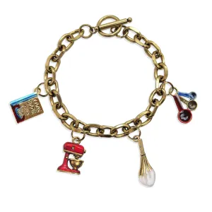 Baking Toggle Charm Bracelet | 4 Handpainted Charms | Antique Gold or Antique Silver Finish
