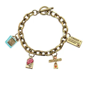 Bargain Hunter Toggle Charm Bracelet | 4 Handpainted Charms | Antique Gold or Antique Silver Finish