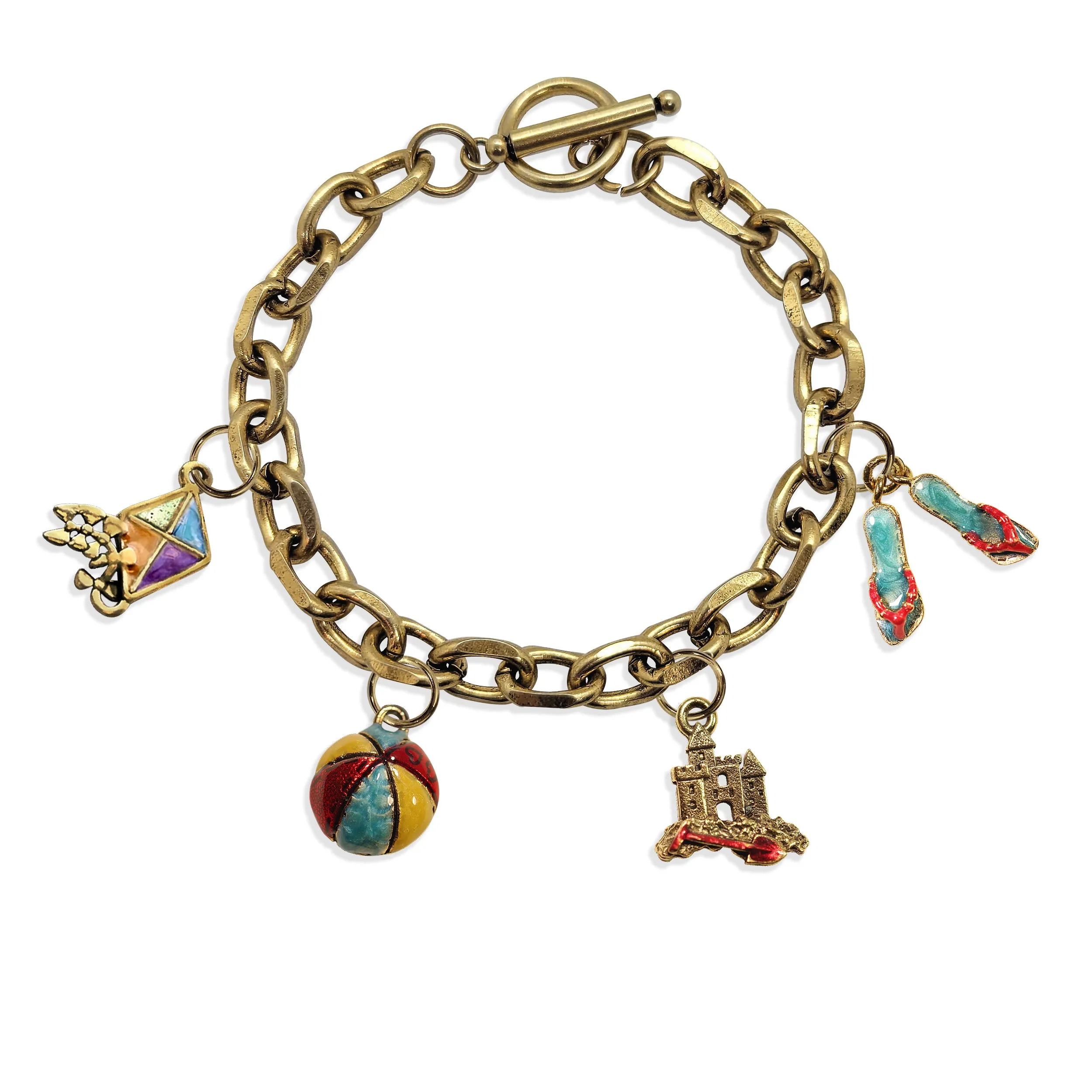 Beach Lover Toggle Charm Bracelet | 4 Handpainted Charms | Antique Gold or Antique Silver Finish