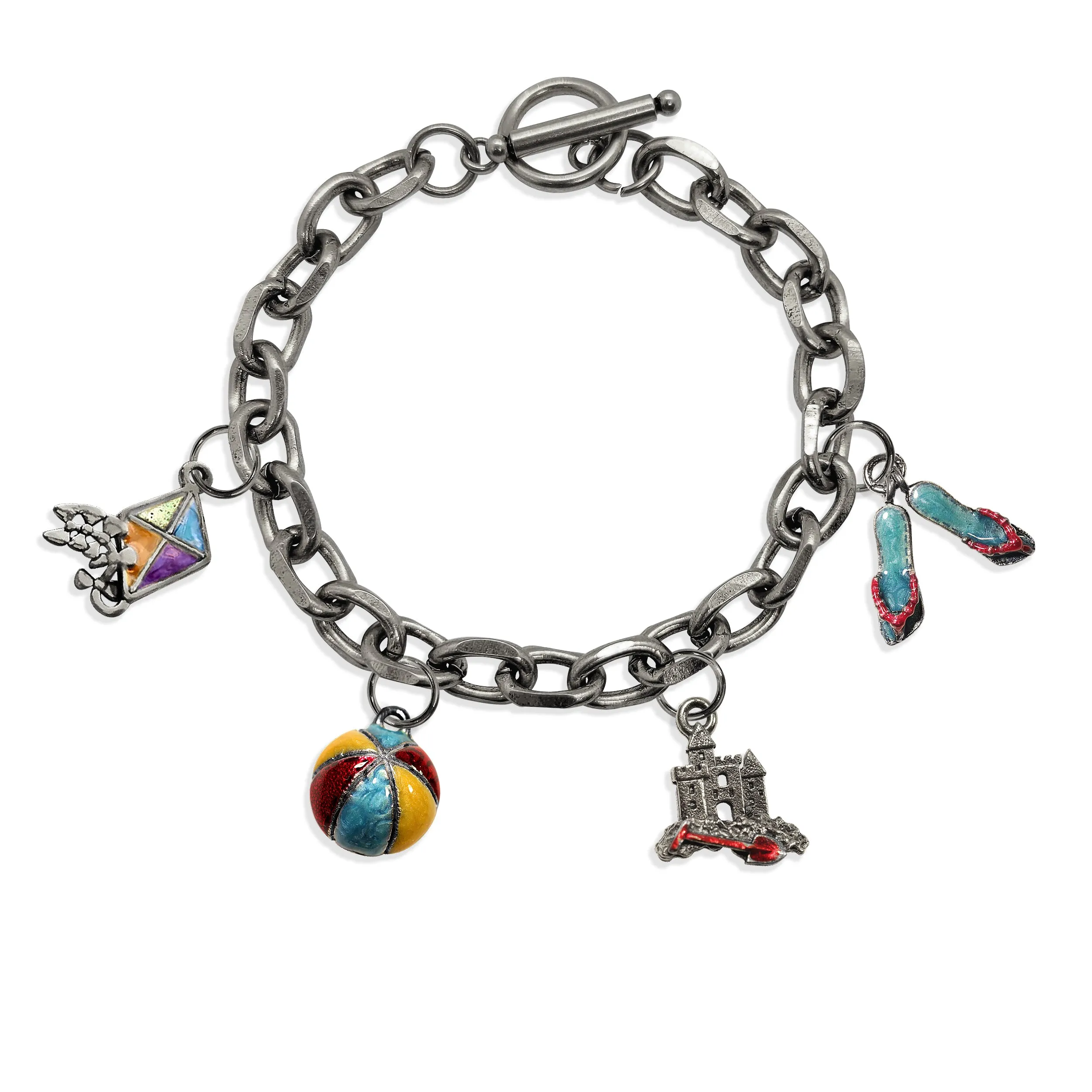 Beach Lover Toggle Charm Bracelet | 4 Handpainted Charms | Antique Gold or Antique Silver Finish