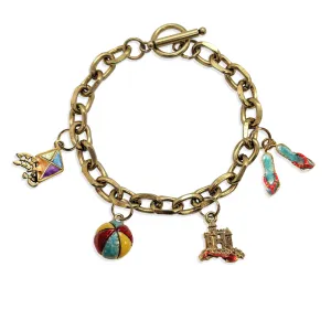 Beach Lover Toggle Charm Bracelet | 4 Handpainted Charms | Antique Gold or Antique Silver Finish