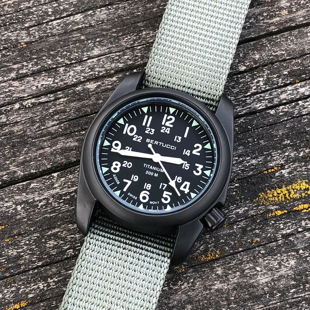 BERTUCCI Mens Classic A-2T Quartz Field 40mm Black Titanium Case Watch - 12028
