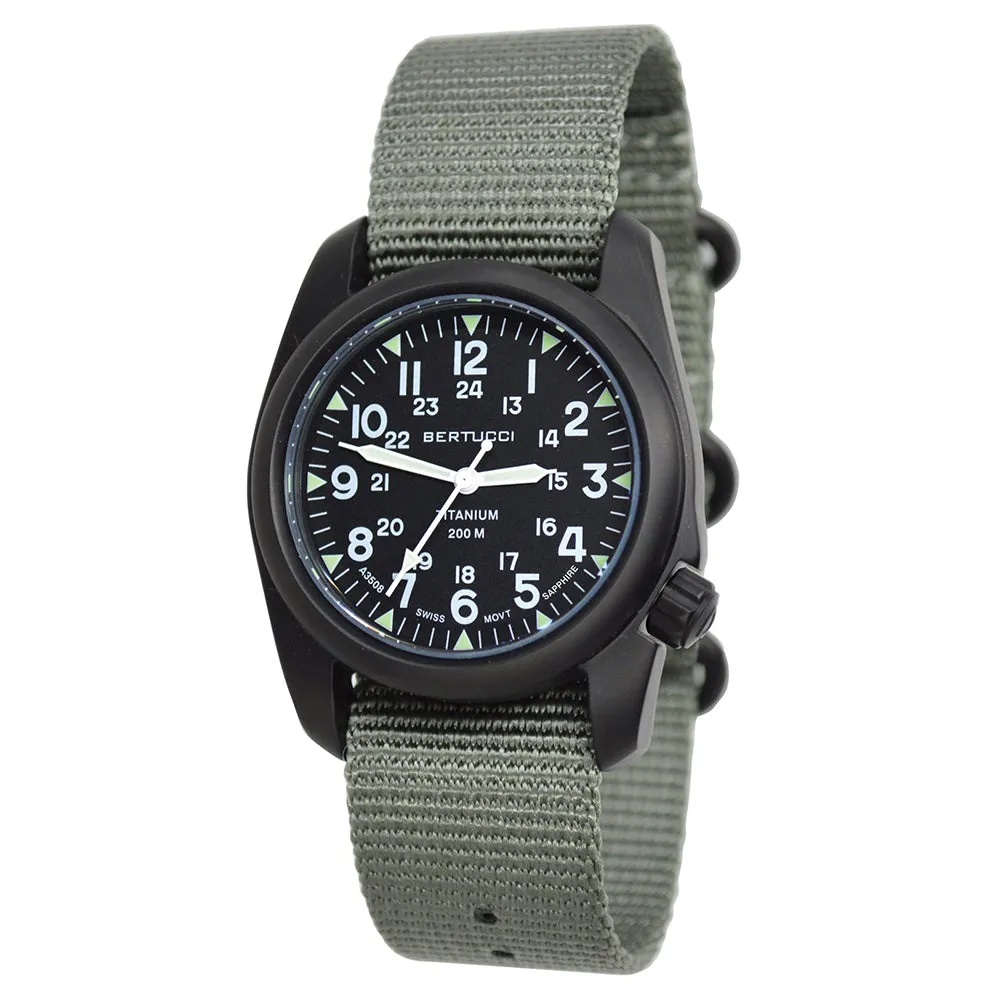 BERTUCCI Mens Classic A-2T Quartz Field 40mm Black Titanium Case Watch - 12028