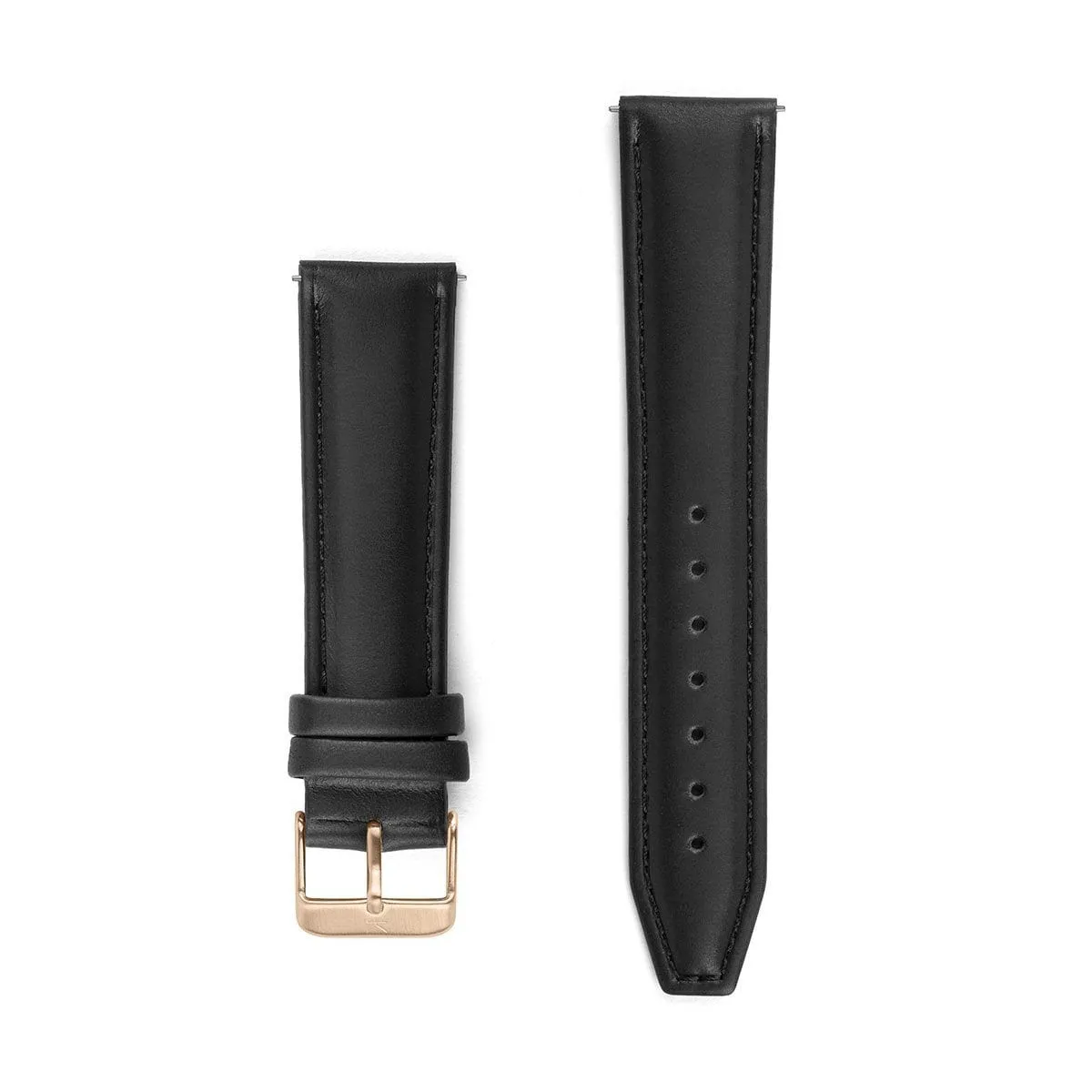 Black Stitched Leather Watch Strap - 20mm Width
