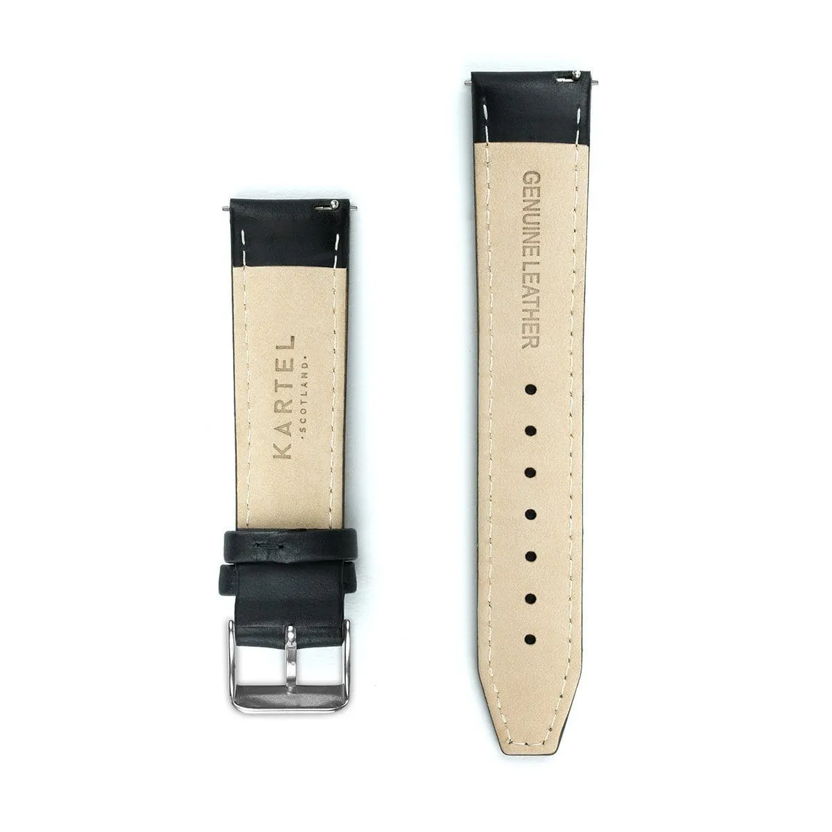 Black Stitched Leather Watch Strap - 20mm Width