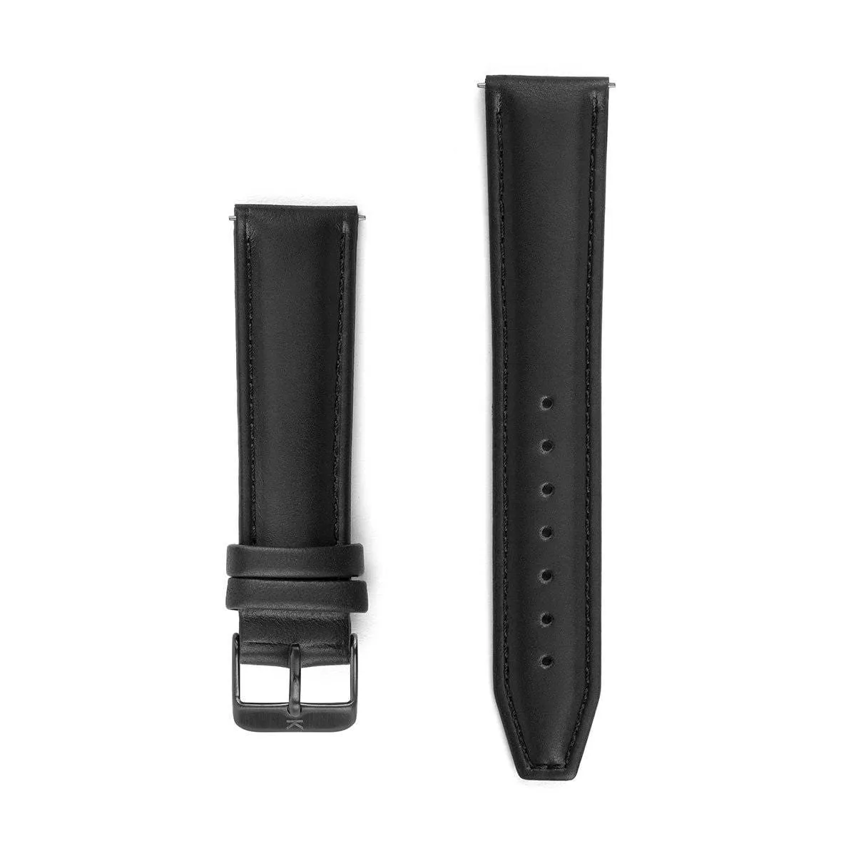 Black Stitched Leather Watch Strap - 20mm Width