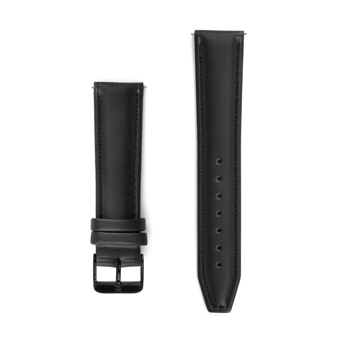 Black Stitched Leather Watch Strap - 20mm Width