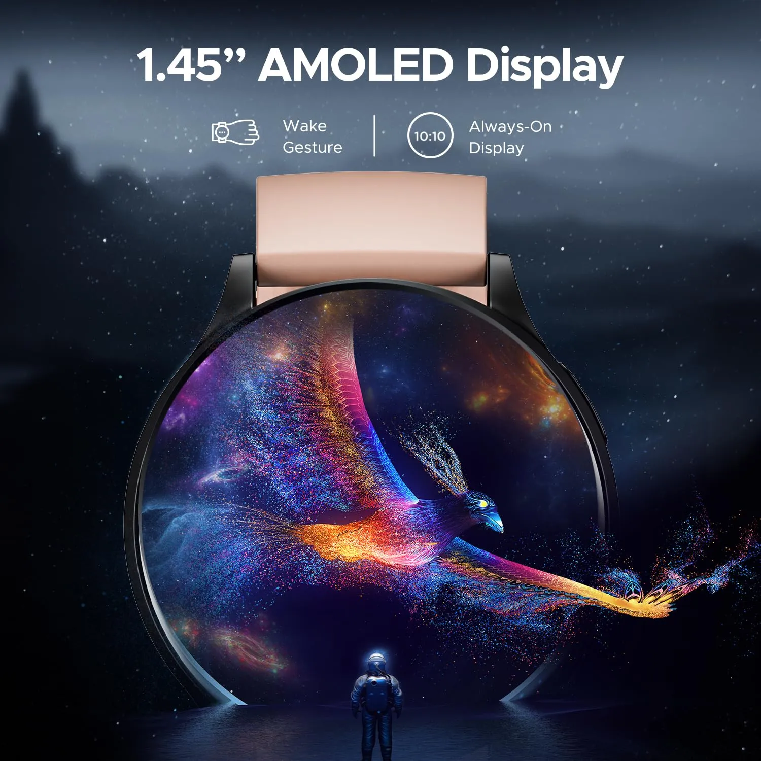 boAt Lunar Orb w/ 1.45" (3.6 cm) AMOLED Display, BT Calling, DIY Watch Face Studio, Coins, Crest App Health Ecosystem, Live Cricket & Football Scores IP67, Smart Watch (Cherry Blossom)