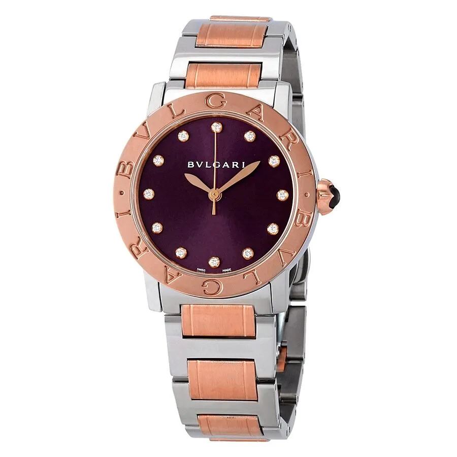 Bvlgari Bvlgari Automatic Purple Diamond Dial Steel and 18K Pink Gold Ladies Watch 102622