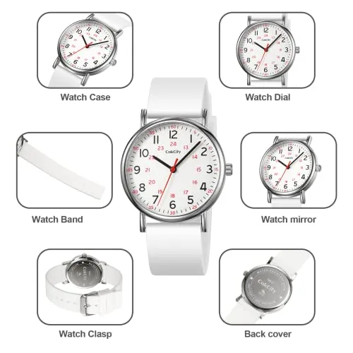 CakCity Nurse Watch for Medical Professionals, Students,Doctors, Women Men, 38mm Watch, Easy to Read Dial, Second Hand and 24 Hour,Soft and Breathable Silicone Band,Water Resistant