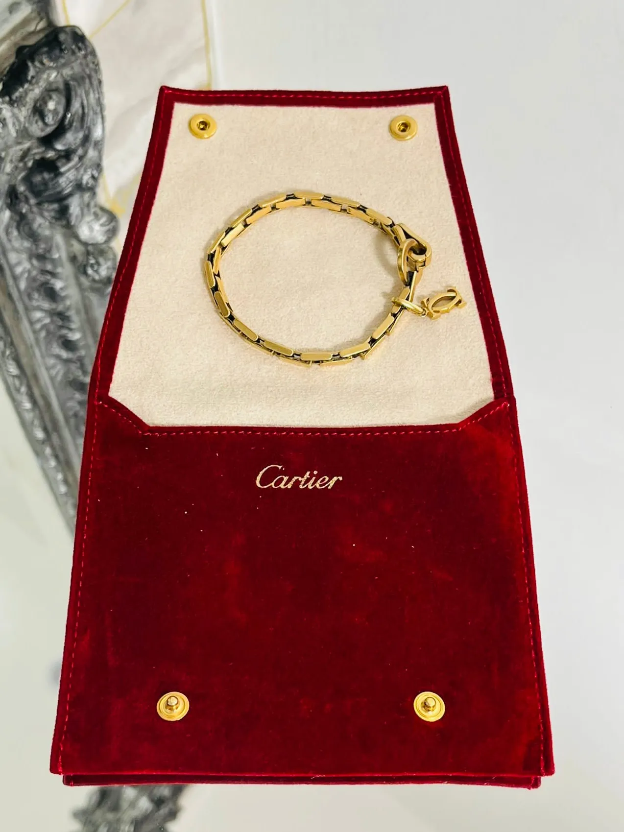 Cartier 18k Gold Agrafe Bracelet & Logo Charm