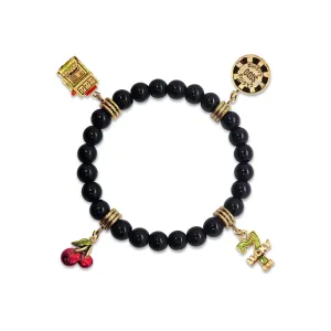 Casino Slots Genuine Onyx Charm Bracelet | Handmade in USA | 4 Hand-Painted Charms