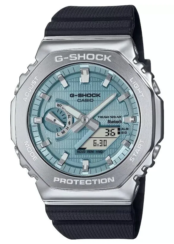 CASIO G-SHOCK METAL SOLAR BLUETOOTH BLUE DIAL BLACK BAND GBM2100A-1A2