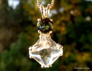 Clear Quartz Mini Magician Stone Pendant w/ Moldavite Blessed & Energized