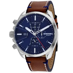 Diesel DZ4470 47mm Brown Leather Band Steel Case Quartz Blue Dial Analog Men Watches