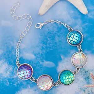 DoreenBeads Handmade Resin Mermaid Fish /Dragon Scale Bracelets Antique Silver&Silver color AB Colour Round 17cm(6 6/8") long