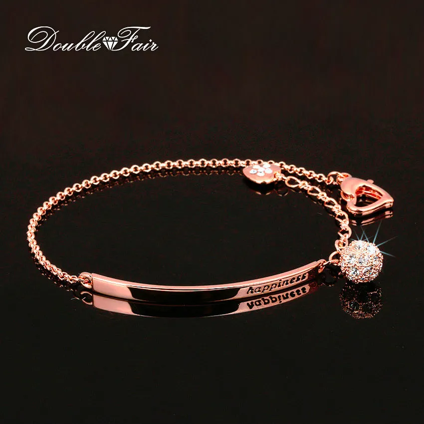 Double Fair OL Style Cubic Zirconia Ball Fashion Charm Bracelets & Bangles Rose Gold Color Crystal Jewelry Gift For Women DFH196