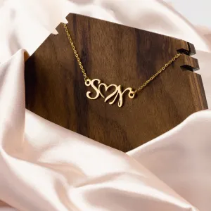 Double Initial Heart 18k Gold Necklace
