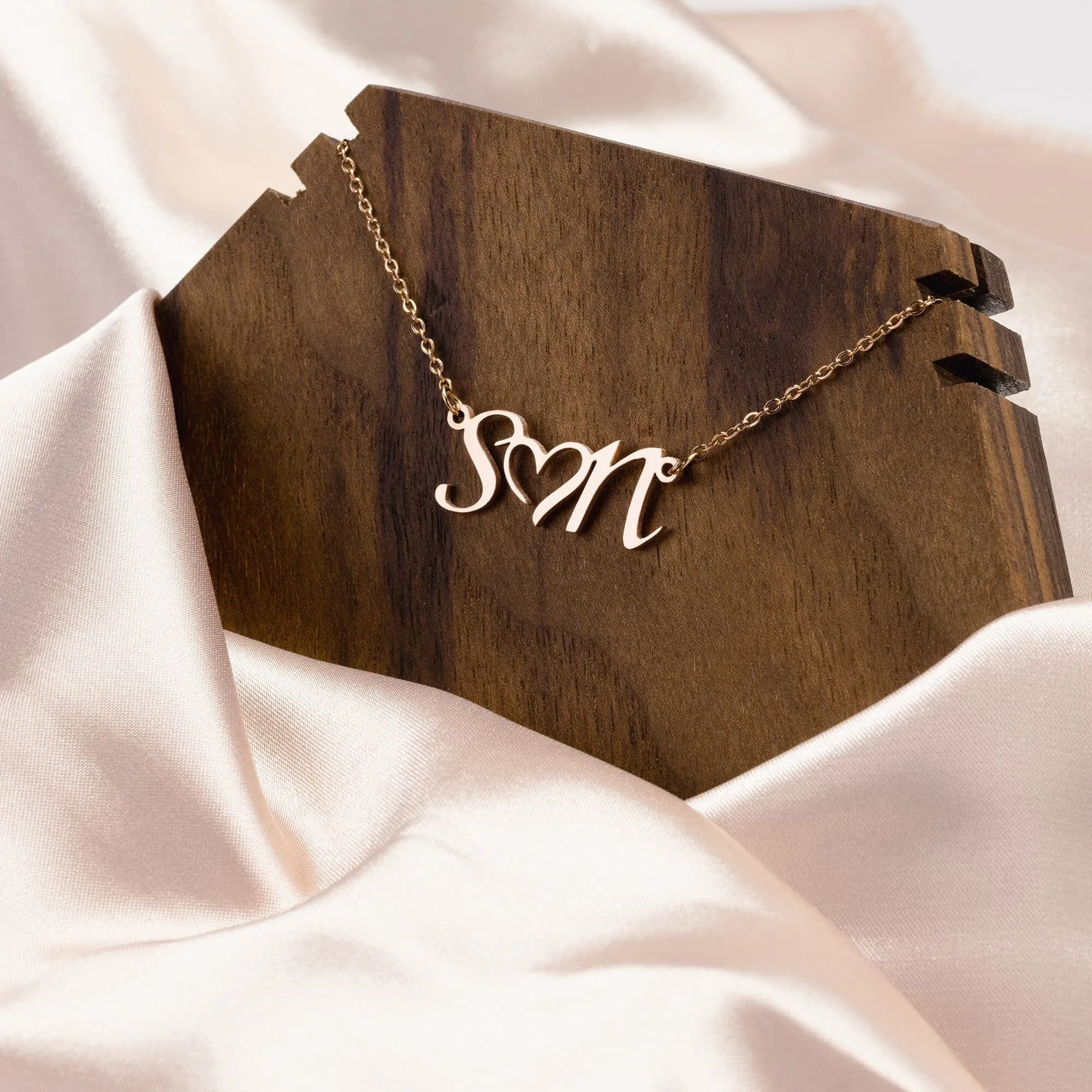 Double Initial Heart 18k Gold Necklace