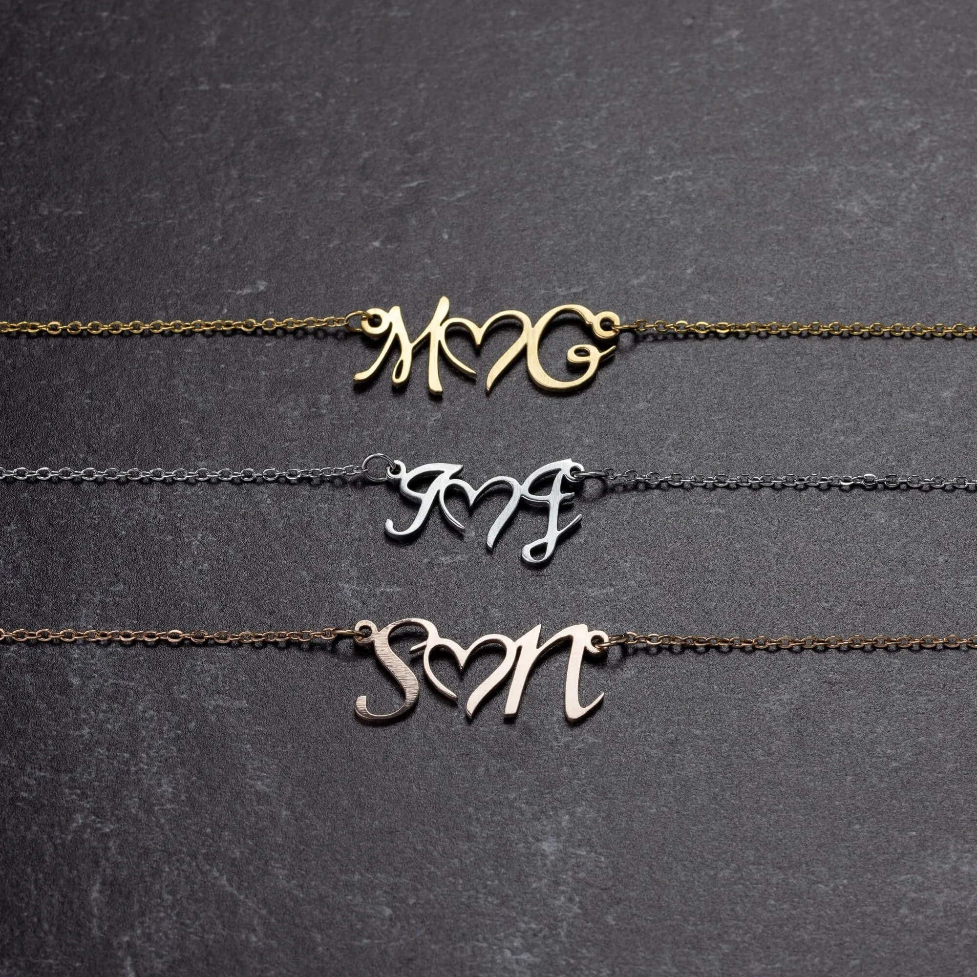 Double Initial Heart 18k Gold Necklace