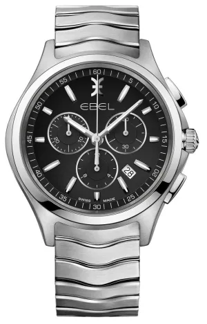 Ebel Wave Chronograph Stainless Steel Black Dial Date Quartz Mens Watch 1216342