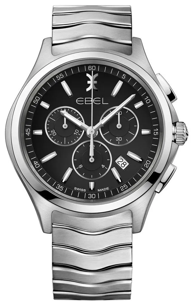 Ebel Wave Chronograph Stainless Steel Black Dial Date Quartz Mens Watch 1216342