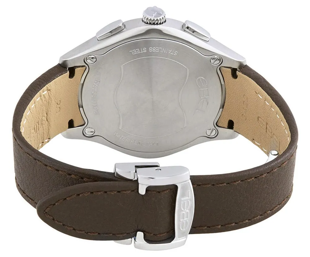 Ebel Wave Chronograph Stainless Steel Brown Leather Strap Silver Dial Date Quartz Mens Watch 1216341