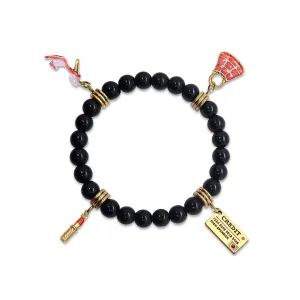 Fashionista Genuine Onyx Charm Bracelet | Handmade in USA | 4 Hand-Painted Charms