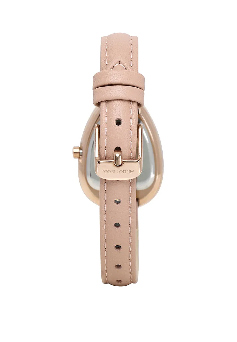 Fiona Rose Gold Leather Analog Watches with Bangle Set (Nude)