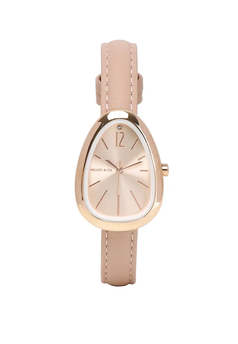 Fiona Rose Gold Leather Analog Watches with Bangle Set (Nude)