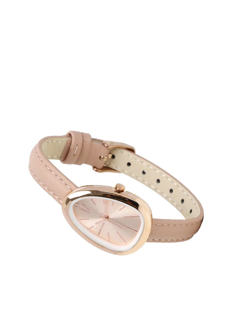 Fiona Rose Gold Leather Analog Watches with Bangle Set (Nude)