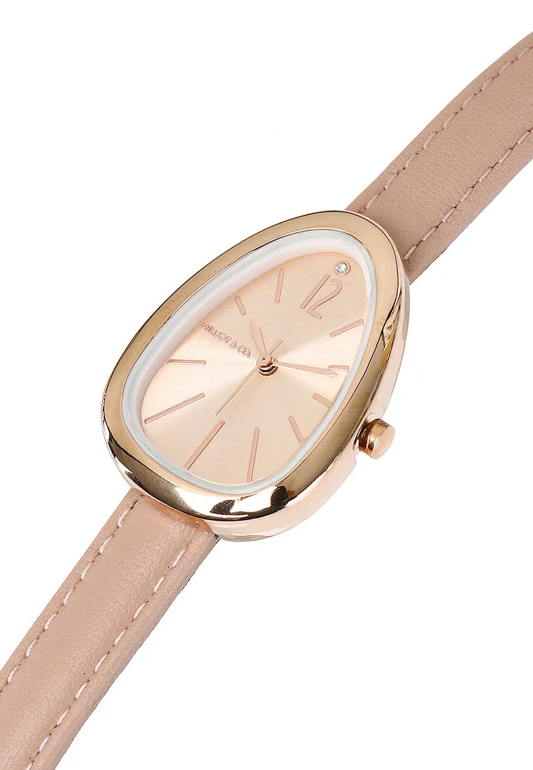 Fiona Rose Gold Leather Analog Watches with Bangle Set (Nude)