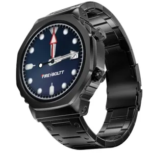 Fire-Boltt Onyx- 36.3mm AMOLED Always On Display Smart Watch, 466 * 466 High Resolution, Bluetooth Calling, Steel Design, IP67, 4GB Storage, 300  Sports Modes, 130  Watch Faces (Black)