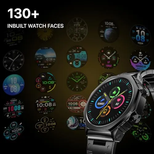 Fire-Boltt Onyx- 36.3mm AMOLED Always On Display Smart Watch, 466 * 466 High Resolution, Bluetooth Calling, Steel Design, IP67, 4GB Storage, 300  Sports Modes, 130  Watch Faces (Black)