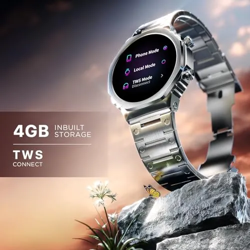 Fire-Boltt Onyx- 36.3mm AMOLED Always On Display Smart Watch, 466 * 466 High Resolution, Bluetooth Calling, Steel Design, IP67, 4GB Storage, 300  Sports Modes, 130  Watch Faces (Silver)