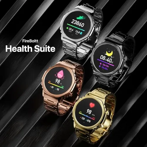 Fire-Boltt Onyx- 36.3mm AMOLED Always On Display Smart Watch, 466 * 466 High Resolution, Bluetooth Calling, Steel Design, IP67, 4GB Storage, 300  Sports Modes, 130  Watch Faces (Silver)