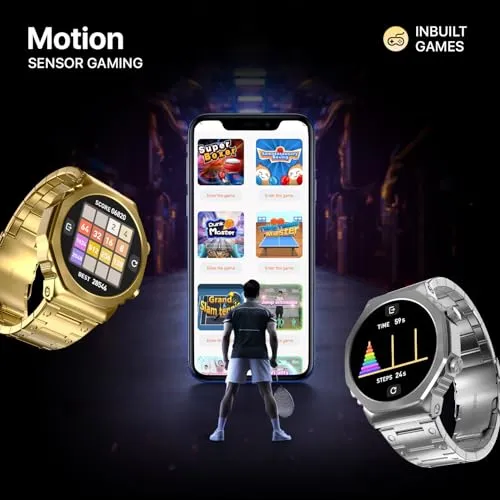 Fire-Boltt Onyx- 36.3mm AMOLED Always On Display Smart Watch, 466 * 466 High Resolution, Bluetooth Calling, Steel Design, IP67, 4GB Storage, 300  Sports Modes, 130  Watch Faces (Silver)