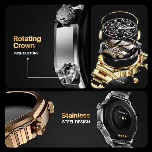 Fire-Boltt Onyx- 36.3mm AMOLED Always On Display Smart Watch, 466 * 466 High Resolution, Bluetooth Calling, Steel Design, IP67, 4GB Storage, 300  Sports Modes, 130  Watch Faces (Silver)