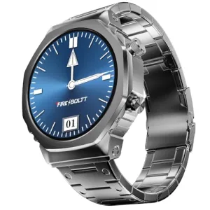 Fire-Boltt Onyx- 36.3mm AMOLED Always On Display Smart Watch, 466 * 466 High Resolution, Bluetooth Calling, Steel Design, IP67, 4GB Storage, 300  Sports Modes, 130  Watch Faces (Silver)