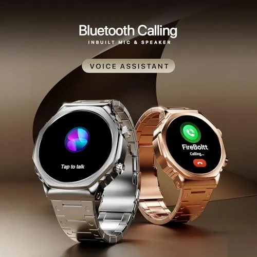 Fire-Boltt Onyx- 36.3mm AMOLED Always On Display Smart Watch, 466 * 466 High Resolution, Bluetooth Calling, Steel Design, IP67, 4GB Storage, 300  Sports Modes, 130  Watch Faces (Silver)