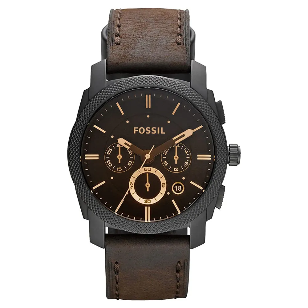 Fossil Men's Black Dial Dark Brown Leather Band Chronograph Quartz Watch - FS4656IE
