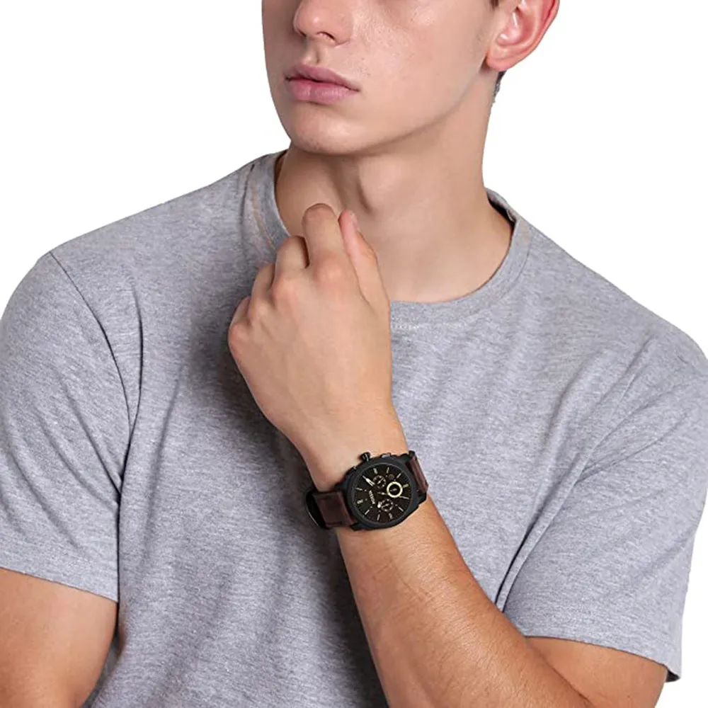 Fossil Men's Black Dial Dark Brown Leather Band Chronograph Quartz Watch - FS4656IE
