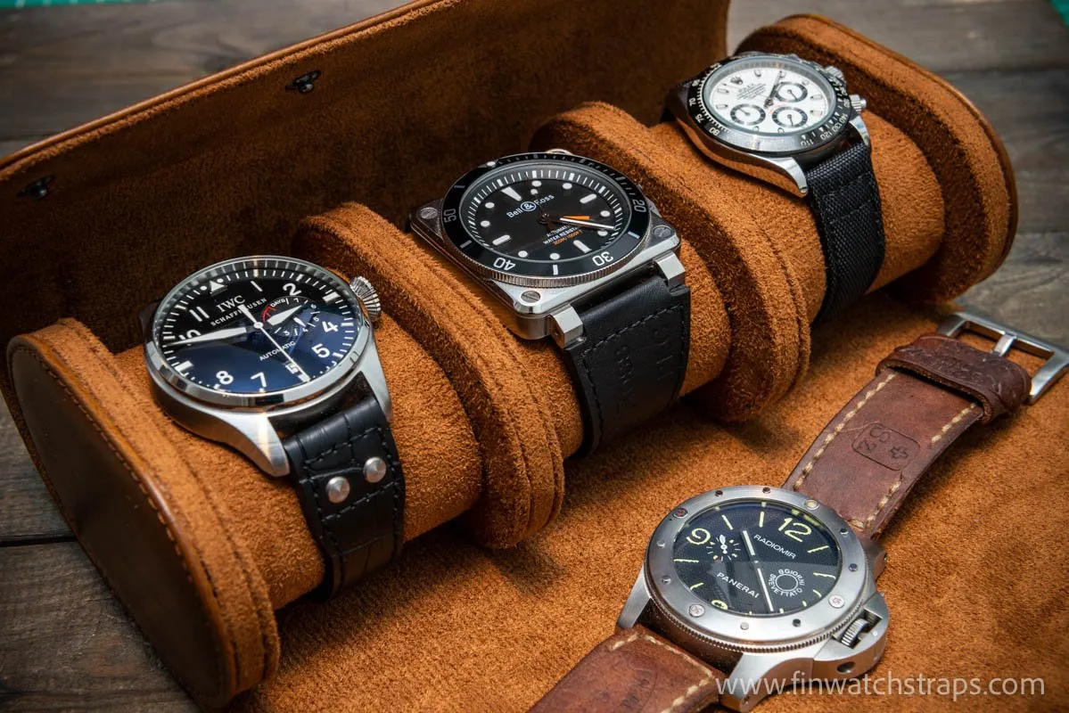 French Calf leather watch case for wrist watch organising (1, 2, 3 slots)