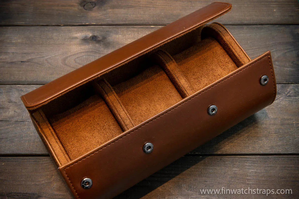 French Calf leather watch case for wrist watch organising (1, 2, 3 slots)