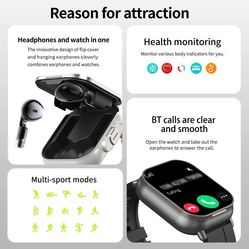 FusionTech TWS 2-in-1 Smartwatch with Wireless Bluetooth Earbuds - Ultimate Fitness and Connectivity