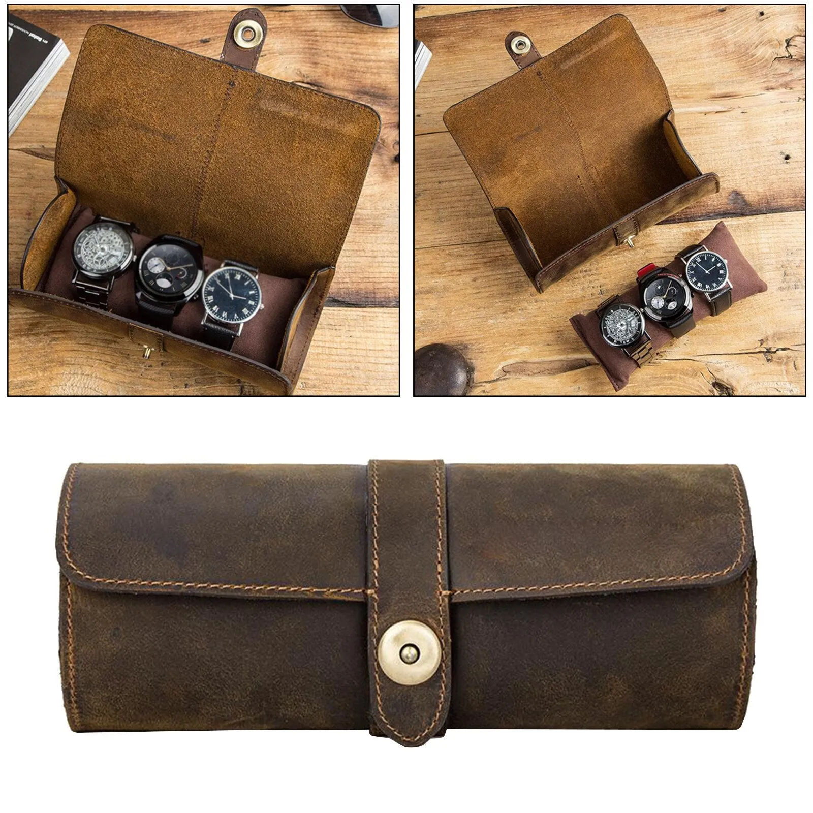 Gabriel Premium Horse Leather 3 Slot Watch Roll