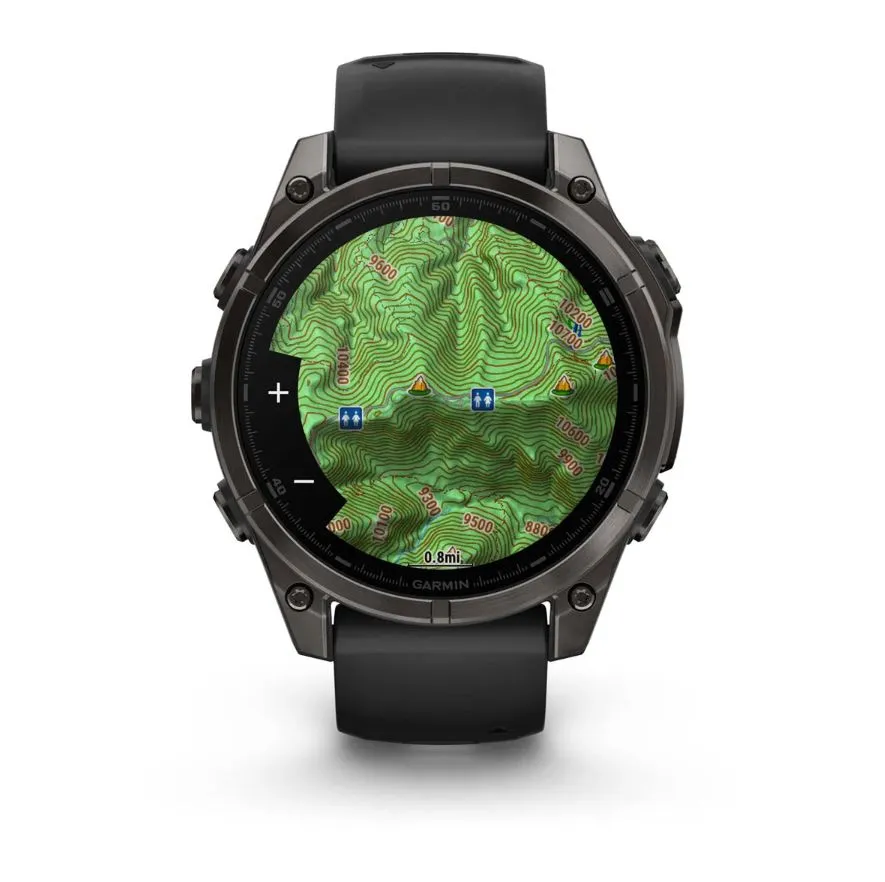 Garmin fēnix® 8 – 47 mm, AMOLED Sapphire, Carbon Gray DLC Titanium with Black/Pebble Gray Silicone Band